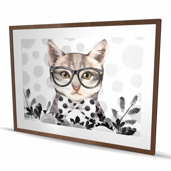 Begin Home Decor C1FM36487I54EN 36 x 48 in. Geek Cat - Framed Matted Print for Bedroom Feline Decor