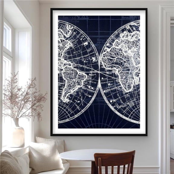 Begin Home Decor C1FM36487ND9MF 36 x 48 in. World Map Blue Print - Satellite View Office Framed Print