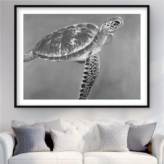 Begin Home Decor C1FM36487QXECL 36 x 48 in. Grayscale Aquatic Turtle - Framed Matted Print for Decor