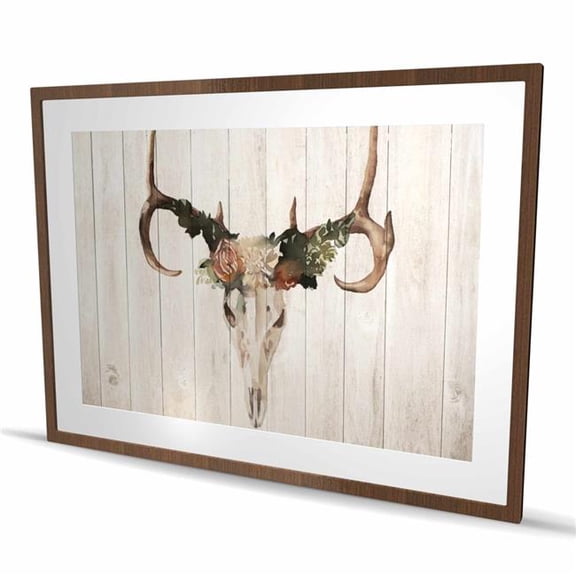 Begin Home Decor C1FM364880IZYZ 36 x 48 in. Mule Deer Skull with Roses - Beige Animals Framed Print
