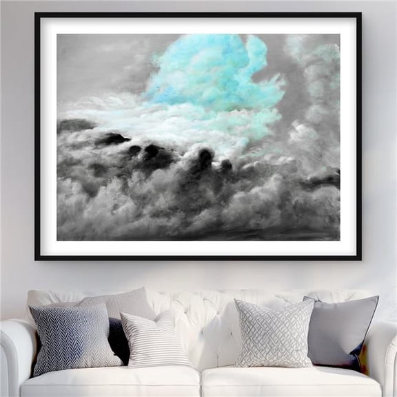 Begin Home Decor C1FM36488EVT3O 36 x 48 in. Blue Clouds - Gray Shapes Framed Matted Print for Home Decor