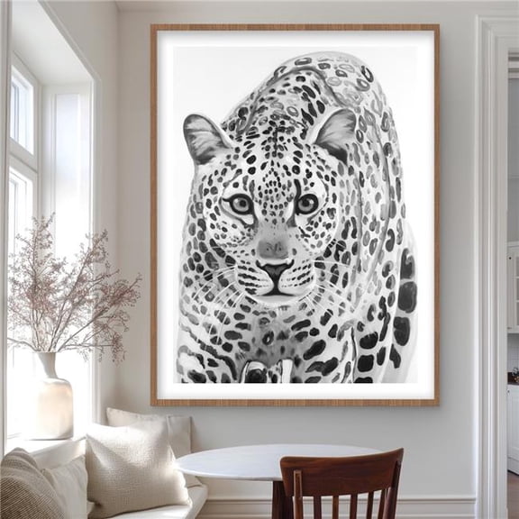 Begin Home Decor C1FM36488ZAKLB 36 x 48 in. Leopard Ready to Attack - White Animals Framed Print Decor