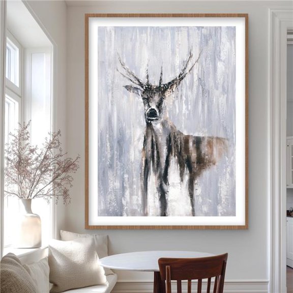 Begin Home Decor C1FM3648A73VT6 36 x 48 in. Winter Abstract Deer - Blue Framed Matted Print for Decor