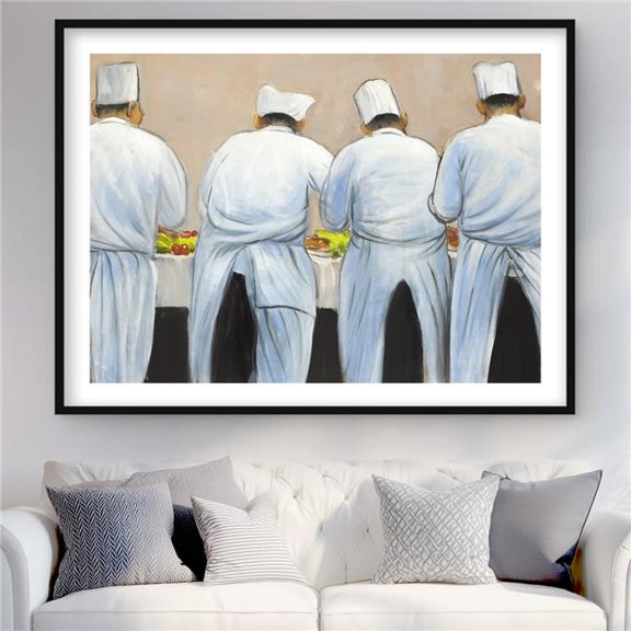 Begin Home Decor C1FM3648A9SVTP 36 x 48 in. Cooks Chefs Working Together - Framed Matted Print Kitchen Art