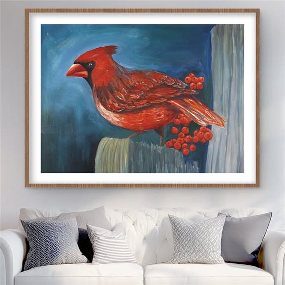 Begin Home Decor C1FM3648B68WPB 36 x 48 in. Redbreast Bird on A Branch - Framed Matted Print for Decor