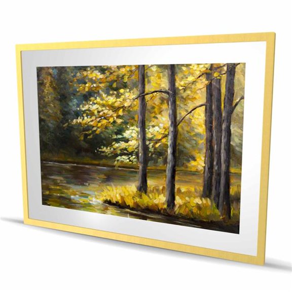 Begin Home Decor C1FM3648CDV0VC 36 x 48 in. Fall Landscape by the Water - Framed Matted Print for Decor