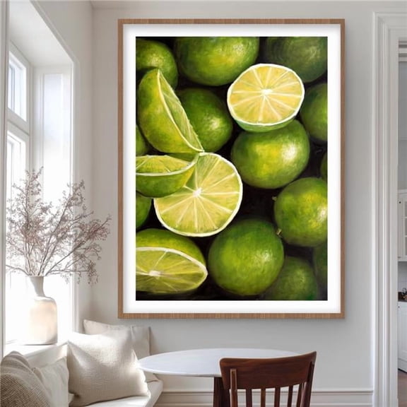 Begin Home Decor C1FM3648COKBWA 36 x 48 in. Basket of Limes - Green Kitchen Framed Matted Print Decor