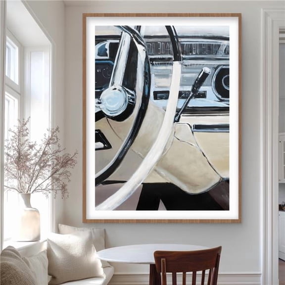 Begin Home Decor C1FM3648CUQB0R 36 x 48 in. 1950s Car Dashboard Vintage Office Framed Matted Print Decor