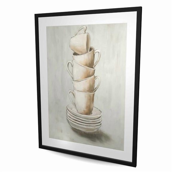 Begin Home Decor C1FM3648D9ICWC 36 x 48 in. Stacked Cups - Contemporary Kitchen Framed Matted Print