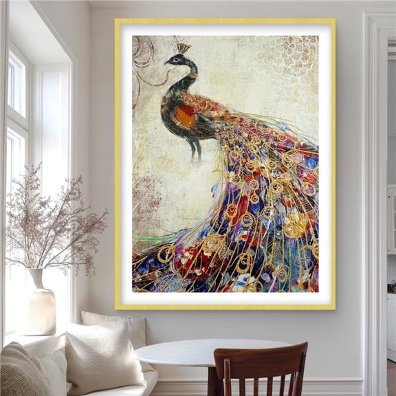 Begin Home Decor C1FM3648E1BMSW 36 x 48 in. Majestic Peacock - Exotic Orange Framed Matted Print Decor