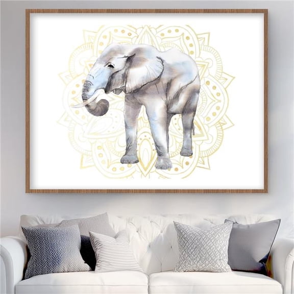 Begin Home Decor C1FM3648F89E57 36 x 48 in. Elephant on Mandalas Pattern - Framed Matted Print for Decor