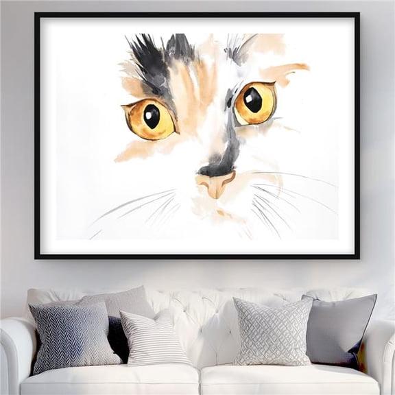 Begin Home Decor C1FM3648FLDU4B 36 x 48 in. Watercolor Cat Face Closeup - Gray Pets Framed Print Decor