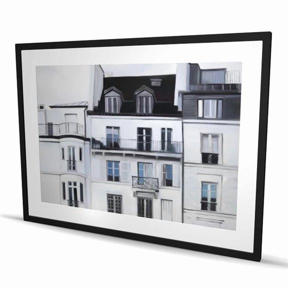 Begin Home Decor C1FM3648FZ81NG 36 x 48 in. Buildings Along the Seine River - Framed Matted Print Decor