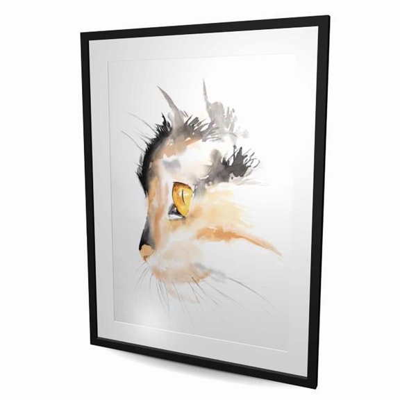 Begin Home Decor C1FM3648GWM03I 36 x 48 in. Watercolor Cat Face Profile - Black Framed Matted Print