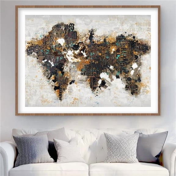 Begin Home Decor C1FM3648HK646C 36 x 48 in. Abstract World Map with Typography - Framed Home Decor Print
