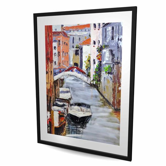 Begin Home Decor C1FM3648HMHCSQ 36 x 48 in. Venetian Landscape Gray Framed Matted Print for Home Decor