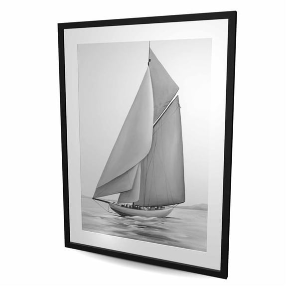 Begin Home Decor C1FM3648HXG5F9 36 x 48 in. Vintage Sailing Ship Print - Gray Framed Matted Home Decor