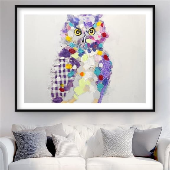 Begin Home Decor C1FM3648IO9TJ6 36 x 48 in. Textured Abstract Owl - Purple Framed Matted Print Decor