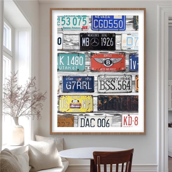 Begin Home Decor C1FM3648JYSY45 36 x 48 in. Vintage Plates Registration - Industrial Typo Framed Print