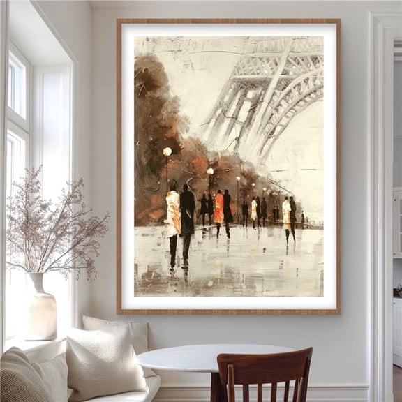 Begin Home Decor C1FM3648K1LCXM 36 x 48 in. People Walking Near the Eiffel Tower - Framed Matted Print