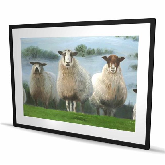 Begin Home Decor C1FM3648KUPPPJ 36 x 48 in. Flock of Sheep - Western Green Framed Matted Print Decor