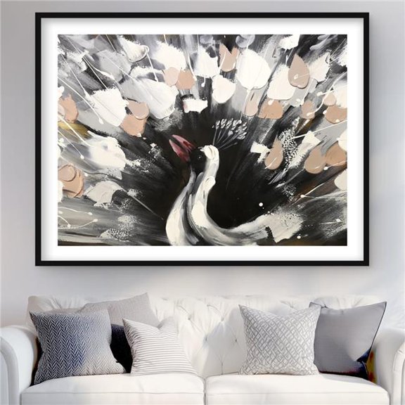 Begin Home Decor C1FM3648KW3N2T 36 x 48 in. Spotted Abstract Peacock - Beige Framed Matted Print Decor