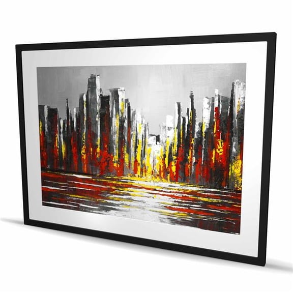Begin Home Decor C1FM3648LHHTN7 36 x 48 in. Abstract Red Skyline - Building Cities Framed Matted Print