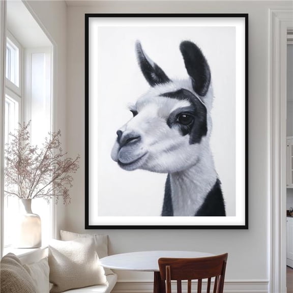 Begin Home Decor C1FM3648M5SWXX 36 x 48 in. Black & White Lama - Rustic White Framed Matted Print