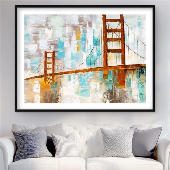 Begin Home Decor C1FM3648M8VJNH 36 x 48 in. Golden Gate with Turquoise Paint Spots - Framed Matted Print