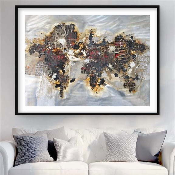 Begin Home Decor C1FM3648MCLVW4 36 x 48 in. Texturized World Map with Typography - Brown Framed Print