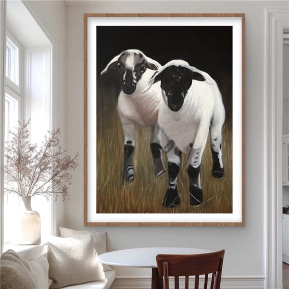 Begin Home Decor C1FM3648MEILQV 36 x 48 in. Two Lambs Rustic Framed Matted Print for Home Decor
