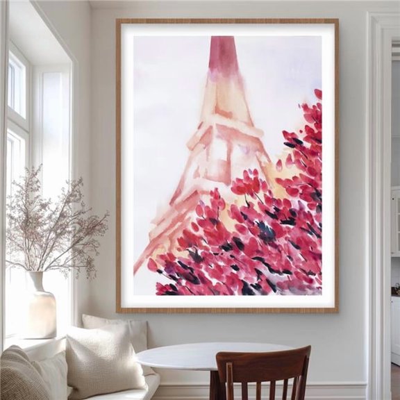 Begin Home Decor C1FM3648MV09GI 36 x 48 in. Pink Eiffel Tower - Romantic Flowers Framed Matted Print