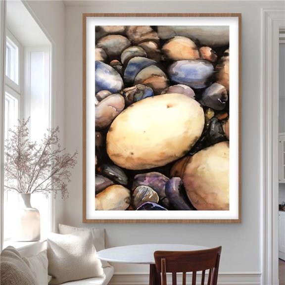 Begin Home Decor C1FM3648N04MJK 36 x 48 in. Beach Pebbles - Kitchen Minerals Framed Matted Print Decor