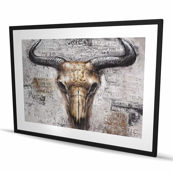 Begin Home Decor C1FM3648NG3RQF 36 x 48 in. Bull Skull with Typography - Gray Farm Animals Framed Print