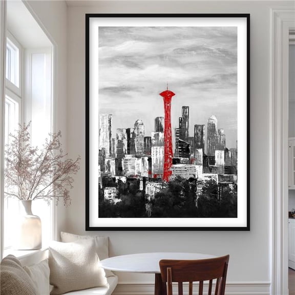 Begin Home Decor C1FM3648NJIHXP 36 x 48 in. Space Needle in Red - Framed Matted Print for Home Decor