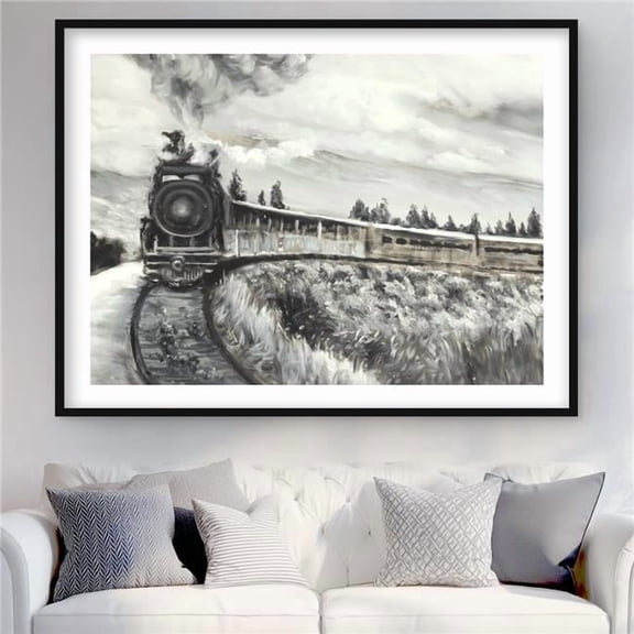 Begin Home Decor C1FM3648NNURNZ 36 x 48 in. Steam Engine Train Framed Matted Print - Living Room Decor