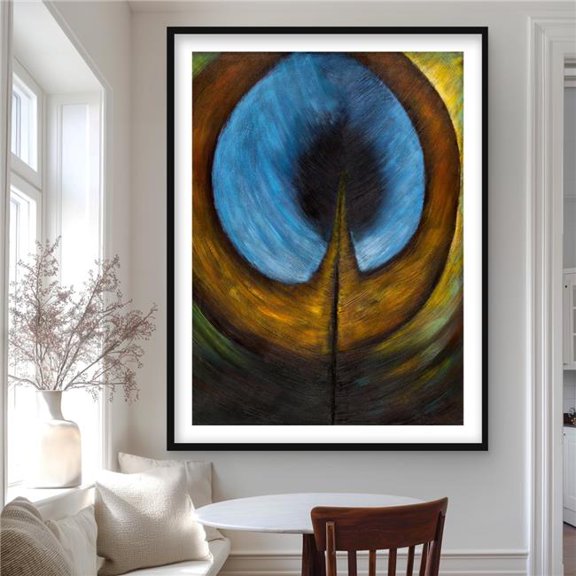 Begin Home Decor C1FM3648NTWVLK 36 x 48 in. Peacock Feather Center - Brown Framed Matted Print for Decor