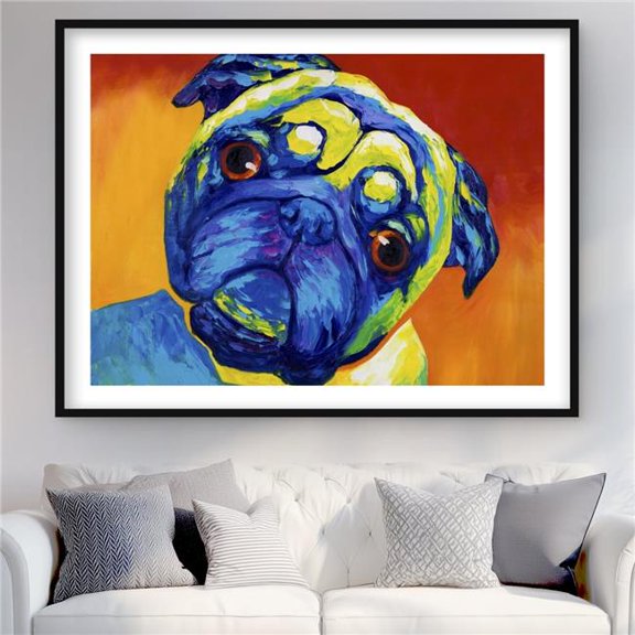 Begin Home Decor C1FM3648O15VMR 36 x 48 in. Curious Pug - Contemporary Framed Matted Print - Home Decor