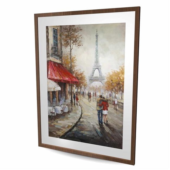 Begin Home Decor C1FM3648O314VZ 36 x 48 in. Couple Walking in Paris Street - Framed Matted Print Decor