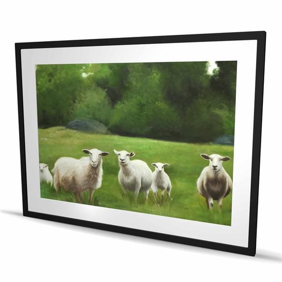 Begin Home Decor C1FM3648OFJ3O2 36 x 48 in. Fields of Sheep - Rustic Animals Framed Matted Print Decor