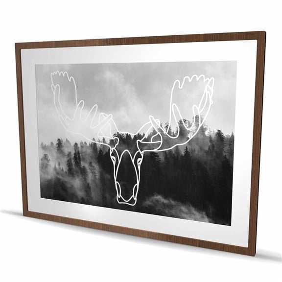 Begin Home Decor C1FM3648PDUWAC 36 x 48 in. Minimalist Moose Head - Framed Matted Print for Home Decor