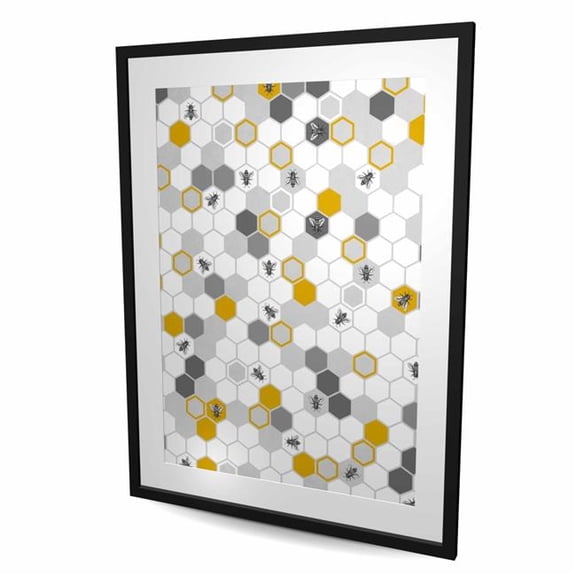 Begin Home Decor C1FM3648QF5FVN 36 x 48 in. Beehive Pattern - Illustrative Insect Framed Matted Print