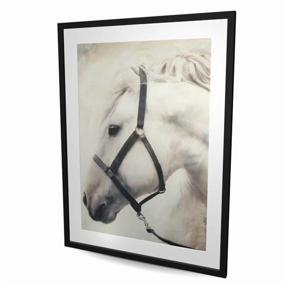 Begin Home Decor C1FM3648R2AP9H 36 x 48 in. Darius the White Horse - Framed Matted Print - Farm Decor