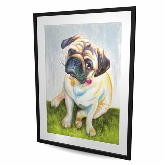 Begin Home Decor C1FM3648RMJ85I 36 x 48 in. Cute Pug with Rose Print - Framed Matted Art for Kids Room