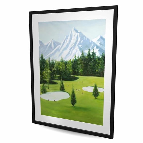 Begin Home Decor C1FM3648SLBZDK 36 x 48 in. Golf Course with Mountain View - Man Cave Framed Print