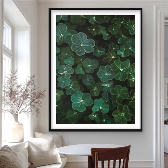 Begin Home Decor C1FM3648SWBDT2 36 x 48 in. Clovers - Green Floral Botanical Framed Matted Print Decor