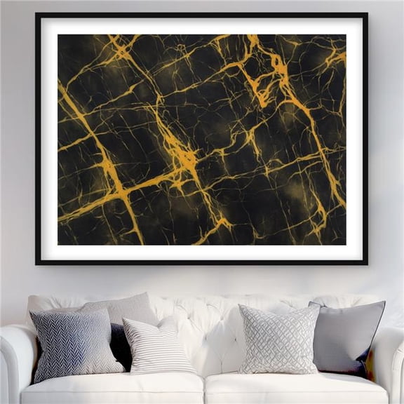 Begin Home Decor C1FM3648T3BKDF 36 x 48 in. Black & Gold Marble - Modern Pattern Framed Matted Print