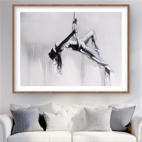 Begin Home Decor C1FM3648TID8ZK 36 x 48 in. Dancer on Aerial Contortion - Monochrome White Framed Print