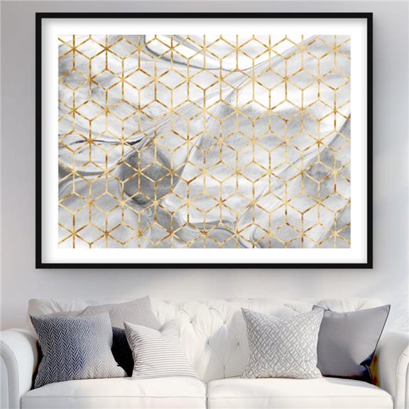 Begin Home Decor C1FM3648UGGZQS 36 x 48 in. Symmetry Gray Patterns Framed Matted Print for Home Decor