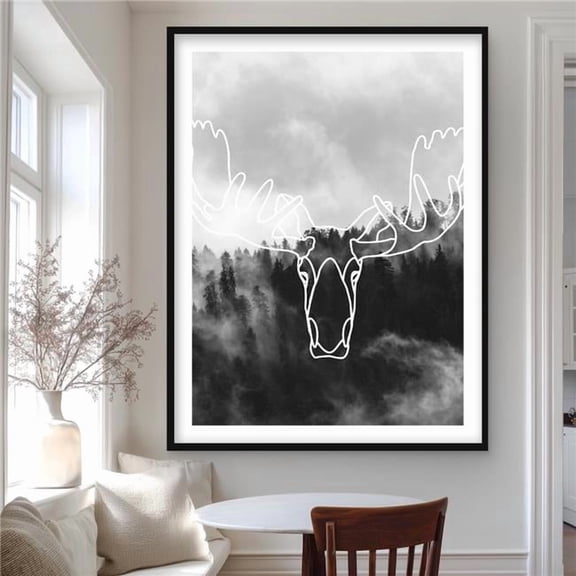Begin Home Decor C1FM3648V8OFIZ 36 x 48 in. Minimalist Moose Head - Black Deer Framed Matted Print Decor